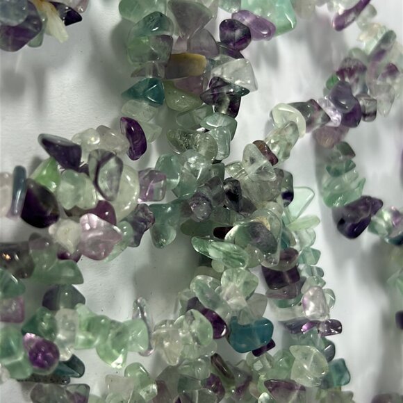 Fluorite Gemstone Chip Chippy Beaded Necklaces Lot 2 Green Purple Natural 32" - Picture 6 of 9